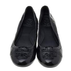 Pre Owned Tory Burch Black Patent Leather Flats Size 35