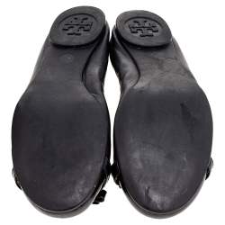 Pre Owned Tory Burch Black Leather And Patent Leather Cap Toe Ballet Flats Size 38