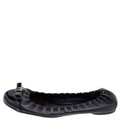 Pre Owned Tory Burch Black Leather And Patent Leather Cap Toe Ballet Flats Size 38