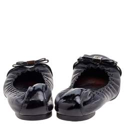 Pre Owned Tory Burch Black Leather And Patent Leather Cap Toe Ballet Flats Size 38