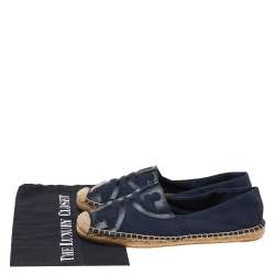 Pre Owned Tory Burch Blue/Black Canvas And Patent Leather Espadrille Flats Size 40.5