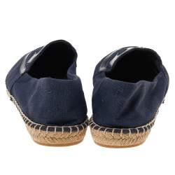 Pre Owned Tory Burch Blue/Black Canvas And Patent Leather Espadrille Flats Size 40.5