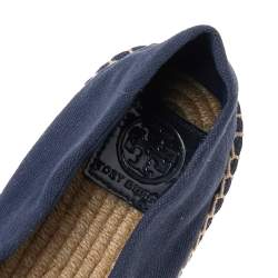 Pre Owned Tory Burch Blue/Black Canvas And Patent Leather Espadrille Flats Size 40.5