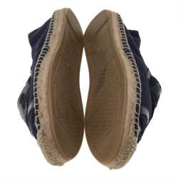 Pre Owned Tory Burch Blue/Black Canvas And Patent Leather Espadrille Flats Size 40.5