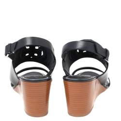 مملوكة مسبقًا Tory Burch Navy Blue Leather Miller Logo Wedge Ankle Strap Sandals Size 39