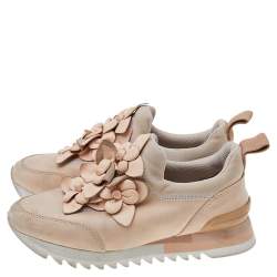 Pre Owned Tory Burch Pink Neoprene and Leather Blossom Floral Applique Slip On Sneakers Size 37