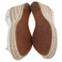 Pre Owned حذاء كعب عالي توري برش جاكي دانتيل بيج مزين فيونكة مقدمة مفتوحة كعب روكي إسبادريل مقاس 37.5