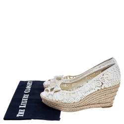 Pre Owned حذاء كعب عالي توري برش جاكي دانتيل بيج مزين فيونكة مقدمة مفتوحة كعب روكي إسبادريل مقاس 37.5