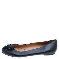 مملوكة مسبقًا Tory Burch Black Leather Reva Ballet Flats Size 40