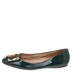 Pre Owned Tory Burch Green Patent Leather Square Toe Flats Size 37.5