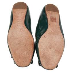 Pre Owned Tory Burch Green Patent Leather Square Toe Flats Size 37.5