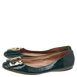Pre Owned Tory Burch Green Patent Leather Square Toe Flats Size 37.5