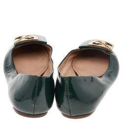 Pre Owned Tory Burch Green Patent Leather Square Toe Flats Size 37.5