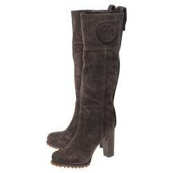 Pre Owned Tory Burch Brown Suede Knee Length Boots Size 37.5