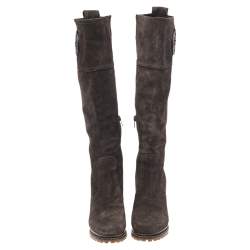Pre Owned Tory Burch Brown Suede Knee Length Boots Size 37.5