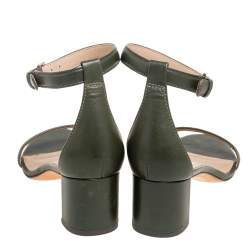 Pre Owned Tory Burch Green Leather Block Heel Ankle Strap Sandals Size 37.5