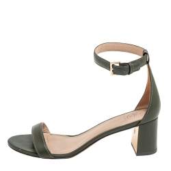 Pre Owned Tory Burch Green Leather Block Heel Ankle Strap Sandals Size 37.5