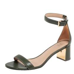 Pre Owned Tory Burch Green Leather Block Heel Ankle Strap Sandals Size 37.5