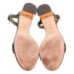 Pre Owned Tory Burch Green Leather Block Heel Ankle Strap Sandals Size 37.5