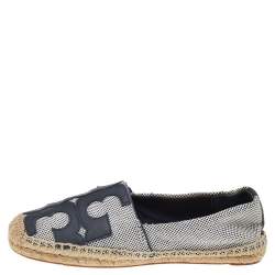 Tory Burch Black/White Canvas And Leather Logo Lonnie Espadrilles Flats Size 37