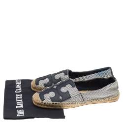 Tory Burch Black/White Canvas And Leather Logo Lonnie Espadrilles Flats Size 37