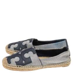Tory Burch Black/White Canvas And Leather Logo Lonnie Espadrilles Flats Size 37