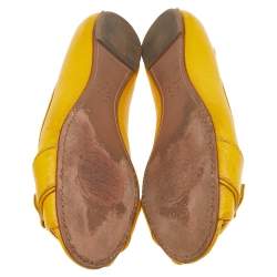 Pre Owned Tory Burch Yellow Leather Cline Peep Toe Ballet Flats Size 40.5