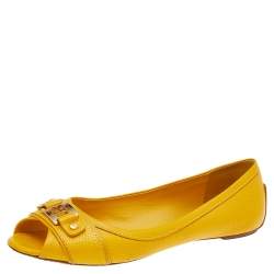 Pre Owned Tory Burch Yellow Leather Cline Peep Toe Ballet Flats Size 40.5
