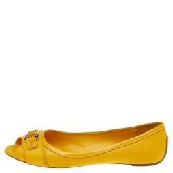 Pre Owned Tory Burch Yellow Leather Cline Peep Toe Ballet Flats Size 40.5