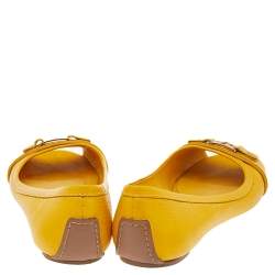 Pre Owned Tory Burch Yellow Leather Cline Peep Toe Ballet Flats Size 40.5
