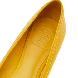 Pre Owned Tory Burch Yellow Leather Cline Peep Toe Ballet Flats Size 40.5