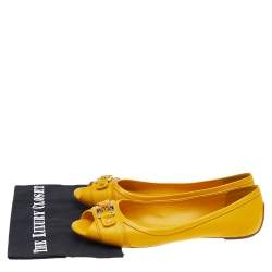 Pre Owned Tory Burch Yellow Leather Cline Peep Toe Ballet Flats Size 40.5