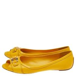 Pre Owned Tory Burch Yellow Leather Cline Peep Toe Ballet Flats Size 40.5