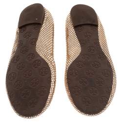 مملوكة مسبقًا Tory Burch Beige Snakeskin Embossed Leather Reva Pebbled Logo Ballerina Flats Size 41