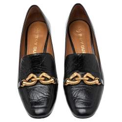 Pre Owned حذاء لوفرز توري برش جيسا جلد أسود كعب مربع سميك مقاس 39