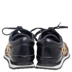 Pre Owned Tory Burch Black Leather and Brocade Fabric Brielle Sneakers Size 36