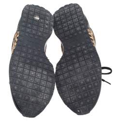 Pre Owned Tory Burch Black Leather and Brocade Fabric Brielle Sneakers Size 36
