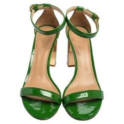Pre Owned Tory Burch Green Patent Leather Block Heel Ankle-Strap Sandals Size 40