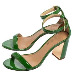 Pre Owned Tory Burch Green Patent Leather Block Heel Ankle-Strap Sandals Size 40