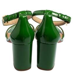 Pre Owned Tory Burch Green Patent Leather Block Heel Ankle-Strap Sandals Size 40