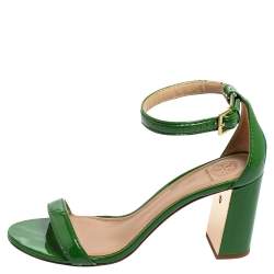 Pre Owned Tory Burch Green Patent Leather Block Heel Ankle-Strap Sandals Size 40