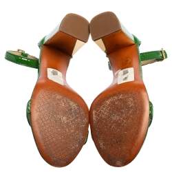 Pre Owned Tory Burch Green Patent Leather Block Heel Ankle-Strap Sandals Size 40