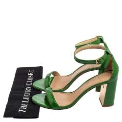 Pre Owned Tory Burch Green Patent Leather Block Heel Ankle-Strap Sandals Size 40