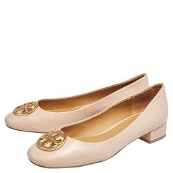 Pre Owned Tory Burch Beige Leather Ballet Flats Size 36.5