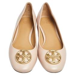 Pre Owned Tory Burch Beige Leather Ballet Flats Size 36.5
