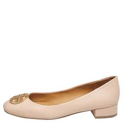 Pre Owned Tory Burch Beige Leather Ballet Flats Size 36.5