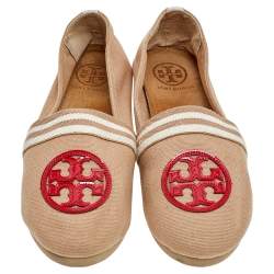 Tory Burch Multicolor Canvas and Patent Leather Espadrille Flats Size 37.5
