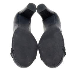 Pre Owned Tory Burch Navy Blue Python Embossed Leather Signature Logo Block Heel Pumps Size 36