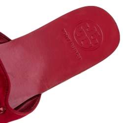 Pre Owned Tory Burch Red Satin Embellished Flat Slides Size 37