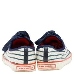 Pre Owned Tory Burch White/Black Snakeskin Embossed Leather And Leather Low Top Sneakers Size 39